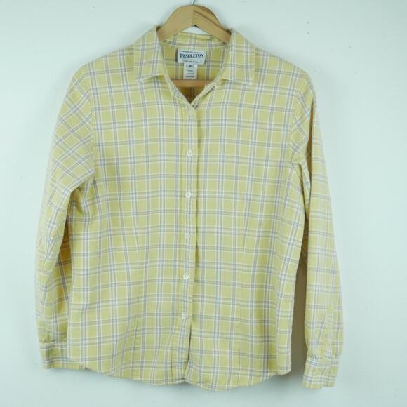 Pendleton Women's Medium Button Up Shirt Butter Yellow Plaid Preppy Classic - Picture 3 of 8